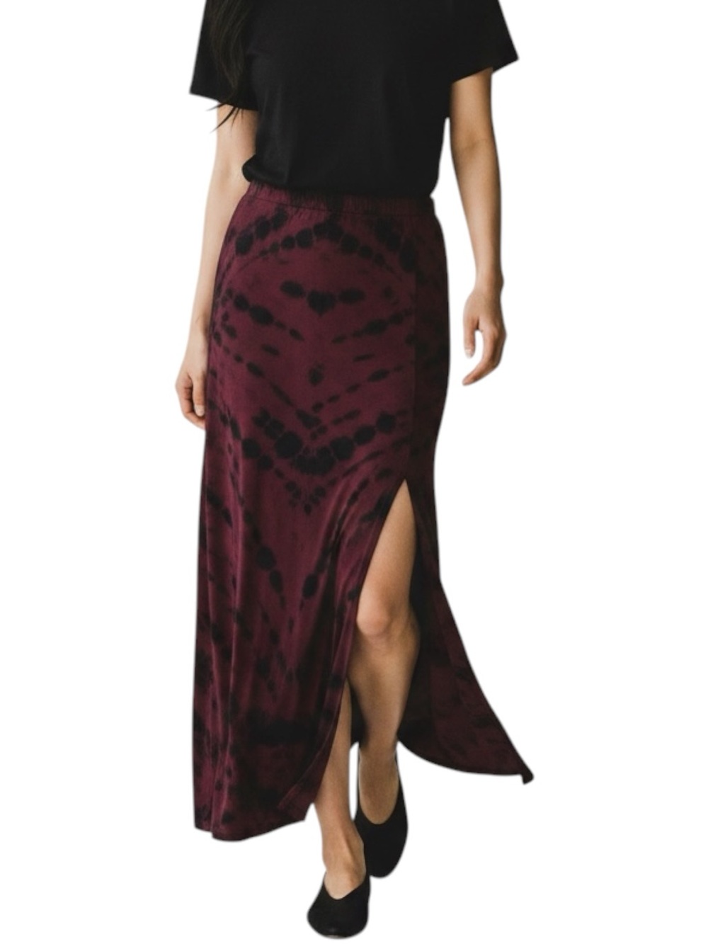 Young Fabulous & Broke Burgundy Black Tie-Dye Side-Slit Maxi Skirt NWOT Size M